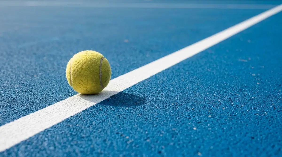 Detail van een DecoTurf hardcourt oppervlak met de typische korrelige textuur
